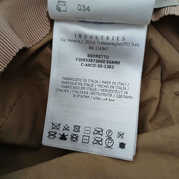 Moncler faux shearjng camel color hat with logo and neck ties - Picture 3 of 9